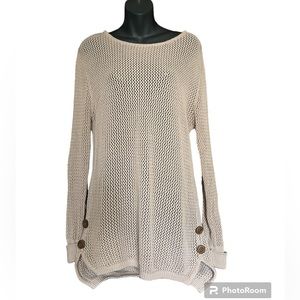 Simply Noelle Tan Sweater Tunic Thin Fit Large Knit Weave SZ S